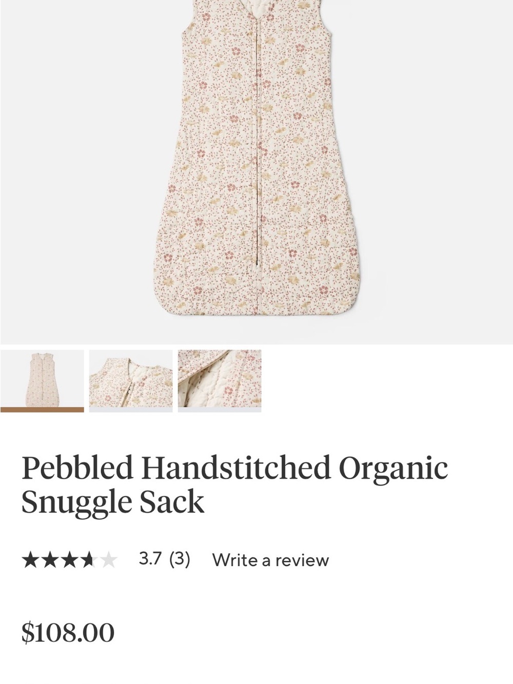 Coyuchi Quilted Floral Sleep Sack in Cream and Dusty Pink